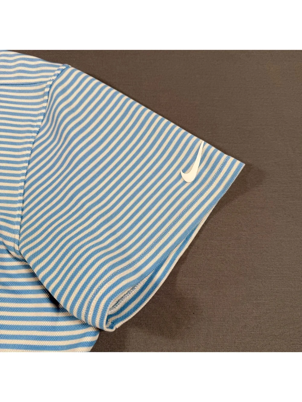Nike Dri-FIT Standard Fit Light Blue and White Striped Polo Shirt Q125